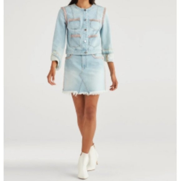 7 for all mankind denim jacket pink trim size  S new with tag - Picture 8 of 15